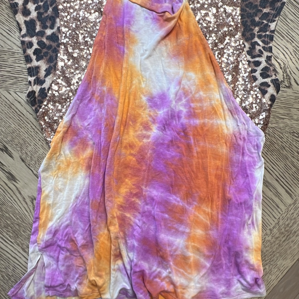 Multicolor Tie-Dye and Leopard Print Women's Top